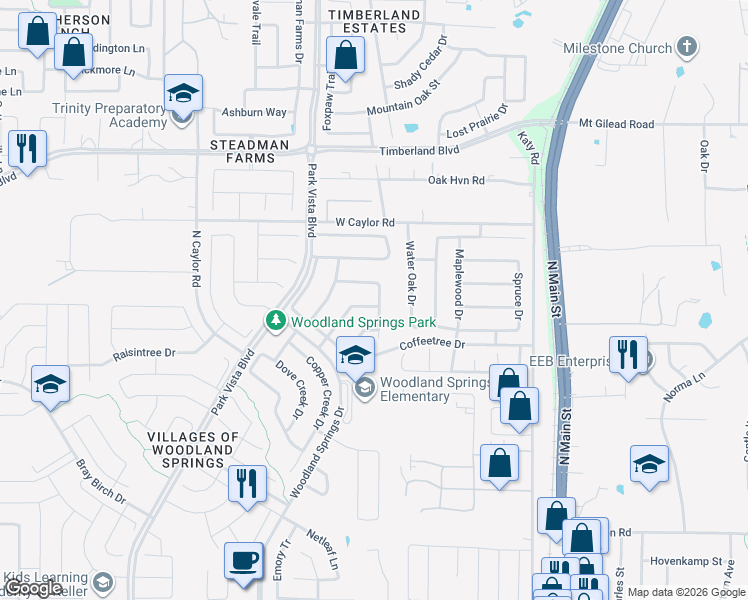 map of restaurants, bars, coffee shops, grocery stores, and more near 12336 Green Ash Drive in Fort Worth