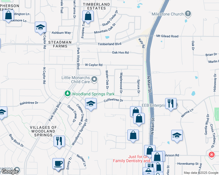 map of restaurants, bars, coffee shops, grocery stores, and more near 12324 Water Oak Drive in Fort Worth