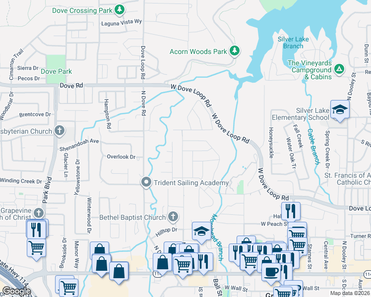 map of restaurants, bars, coffee shops, grocery stores, and more near 1011 North Lucas Drive in Grapevine