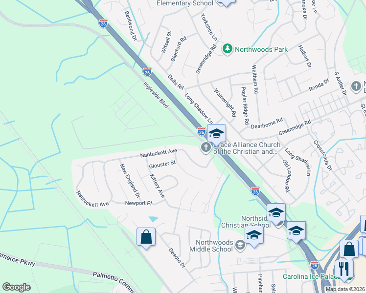 map of restaurants, bars, coffee shops, grocery stores, and more near 8060 Nantuckett Avenue in North Charleston