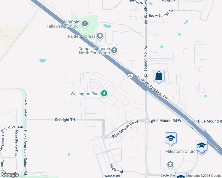 map of restaurants, bars, coffee shops, grocery stores, and more near 1708 Everitt Trail in Haslet