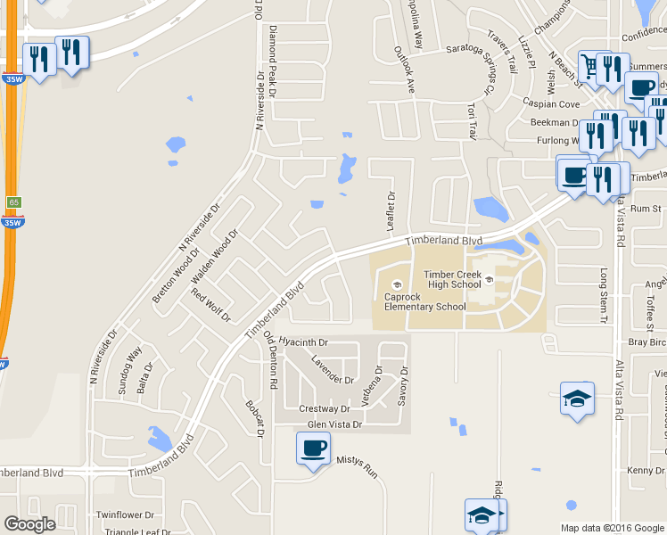map of restaurants, bars, coffee shops, grocery stores, and more near 3101 Hollow Valley Drive in Fort Worth