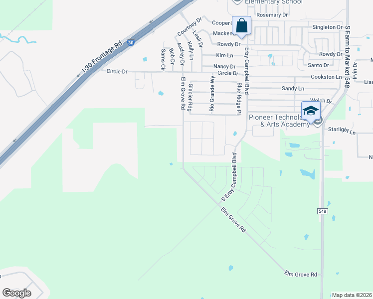 map of restaurants, bars, coffee shops, grocery stores, and more near 2001-2599 Elm Grove Road in Royse City