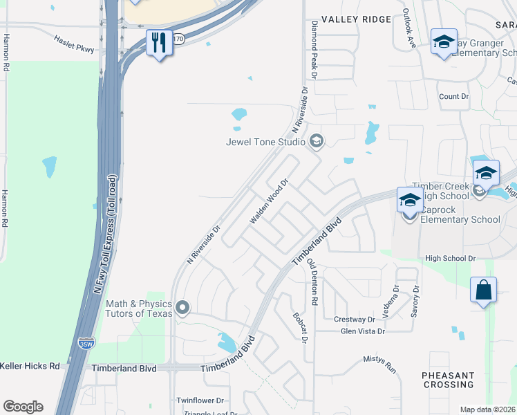 map of restaurants, bars, coffee shops, grocery stores, and more near 2832 Bretton Wood Drive in Fort Worth