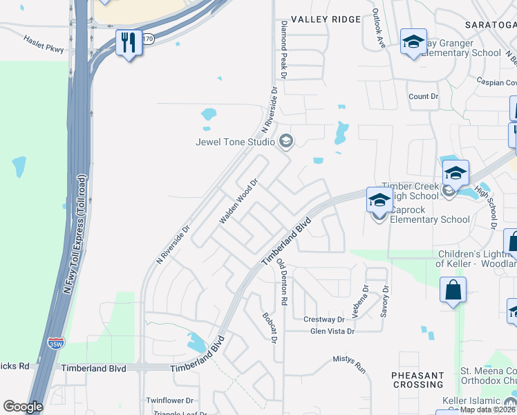 map of restaurants, bars, coffee shops, grocery stores, and more near 2861 Spotted Owl Drive in Fort Worth