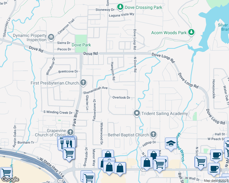 map of restaurants, bars, coffee shops, grocery stores, and more near 973 Harber Avenue in Grapevine