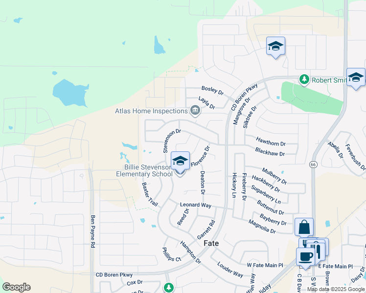 map of restaurants, bars, coffee shops, grocery stores, and more near 313 Nixon Drive in Rockwall