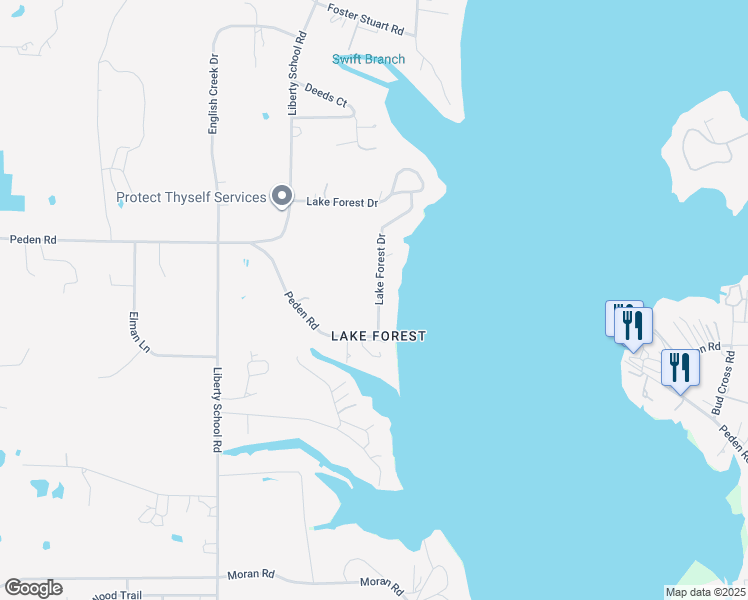 map of restaurants, bars, coffee shops, grocery stores, and more near 12225 Lake Forest Drive in Azle