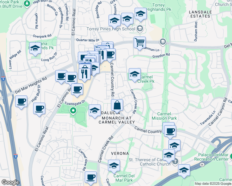 map of restaurants, bars, coffee shops, grocery stores, and more near 4118 Via Candidiz in San Diego