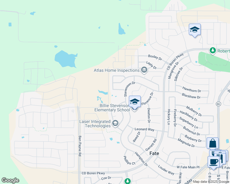map of restaurants, bars, coffee shops, grocery stores, and more near 576 Kara Drive in Rockwall