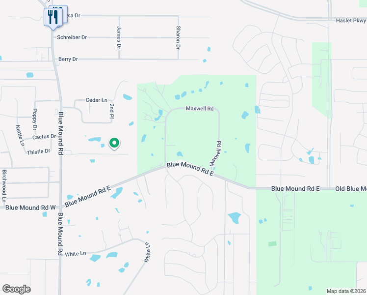 map of restaurants, bars, coffee shops, grocery stores, and more near 1120 Maxwell Road in Haslet