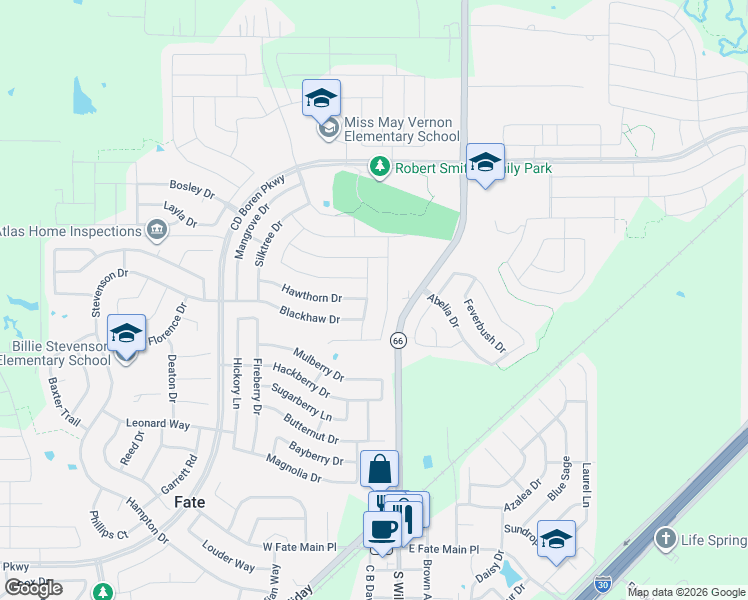 map of restaurants, bars, coffee shops, grocery stores, and more near 908 Baldcypress Drive in Rockwall