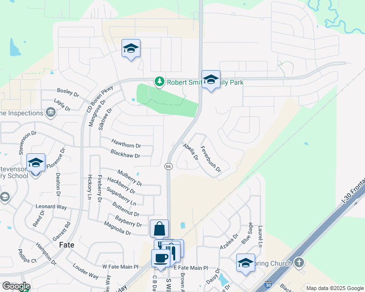 map of restaurants, bars, coffee shops, grocery stores, and more near 1001 North William E Crawford Avenue in Rockwall