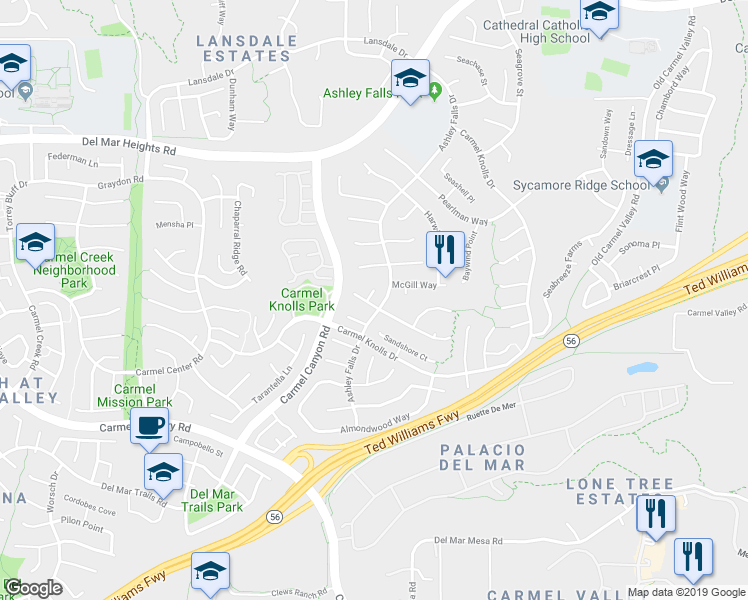 map of restaurants, bars, coffee shops, grocery stores, and more near 4888 Bradshaw Court in San Diego