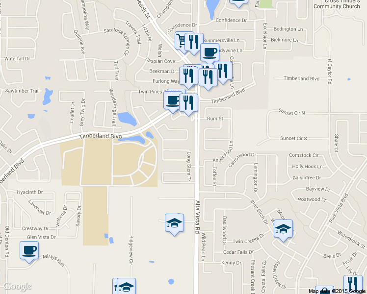 map of restaurants, bars, coffee shops, grocery stores, and more near 4641 Prickly Pear Drive in Fort Worth