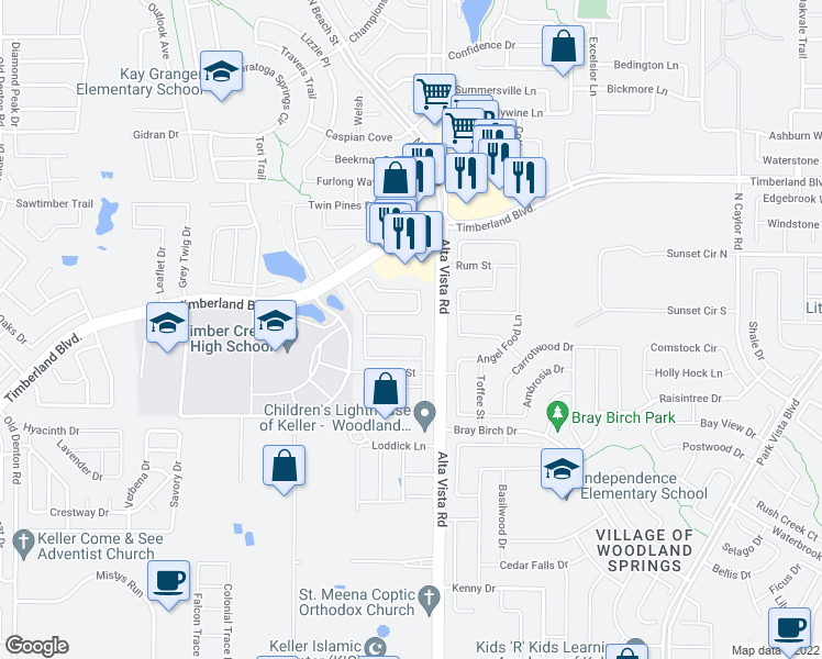 map of restaurants, bars, coffee shops, grocery stores, and more near 4641 Prickly Pear Drive in Fort Worth
