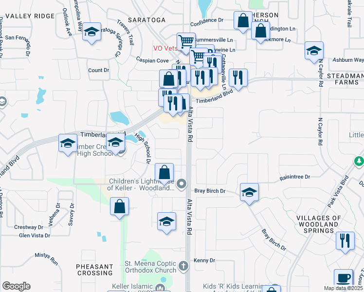 map of restaurants, bars, coffee shops, grocery stores, and more near 4641 Prickly Pear Drive in Fort Worth