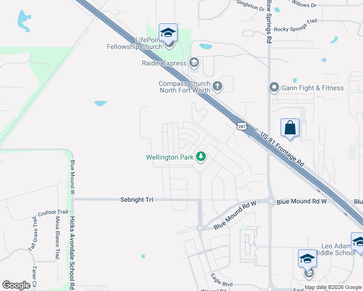 map of restaurants, bars, coffee shops, grocery stores, and more near 12341 Maken Trail in Haslet