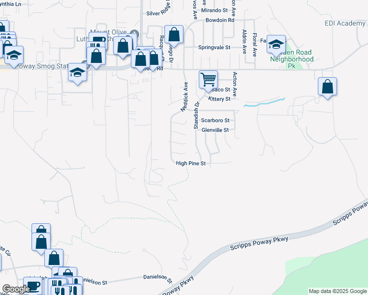 map of restaurants, bars, coffee shops, grocery stores, and more near 14335 Jolley Lane in Poway