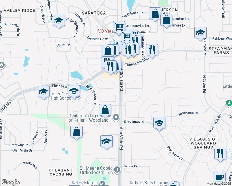 map of restaurants, bars, coffee shops, grocery stores, and more near 4641 Prickly Pear Drive in Fort Worth