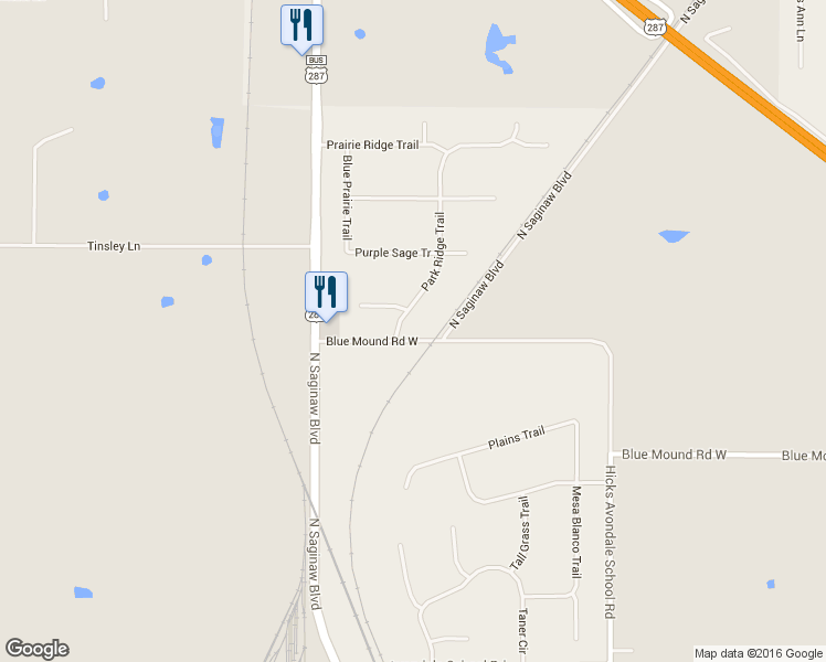 map of restaurants, bars, coffee shops, grocery stores, and more near 12338 Park Ridge Trail in Fort Worth