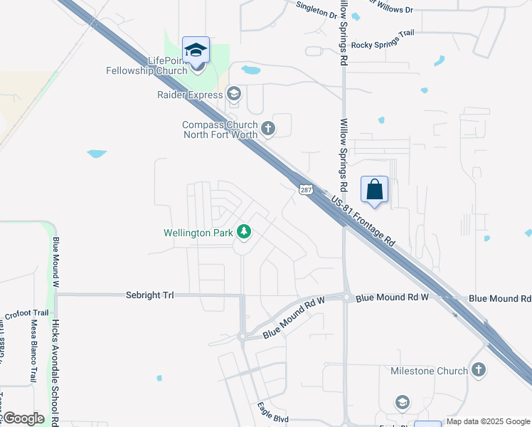 map of restaurants, bars, coffee shops, grocery stores, and more near 1708 Everitt Trail in Haslet
