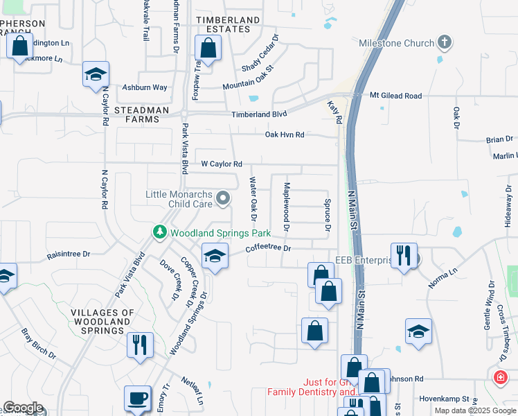 map of restaurants, bars, coffee shops, grocery stores, and more near 12324 Water Oak Dr in Fort Worth