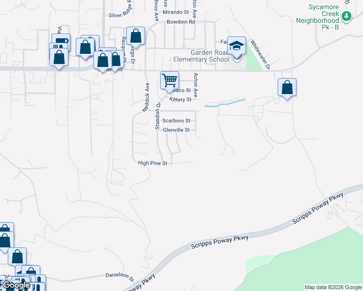 map of restaurants, bars, coffee shops, grocery stores, and more near 12909 Margate Avenue in Poway
