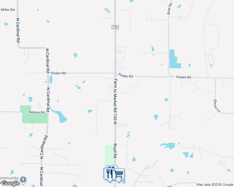 map of restaurants, bars, coffee shops, grocery stores, and more near 12198 Farm to Market Road 730 North in Azle