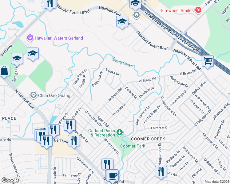 map of restaurants, bars, coffee shops, grocery stores, and more near 822 Ambrose Ct in Garland