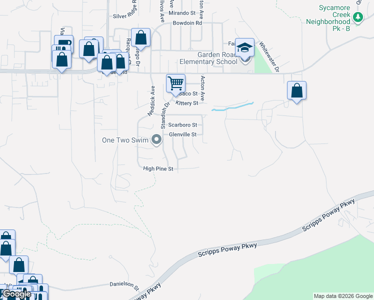 map of restaurants, bars, coffee shops, grocery stores, and more near 12909 Margate Avenue in Poway