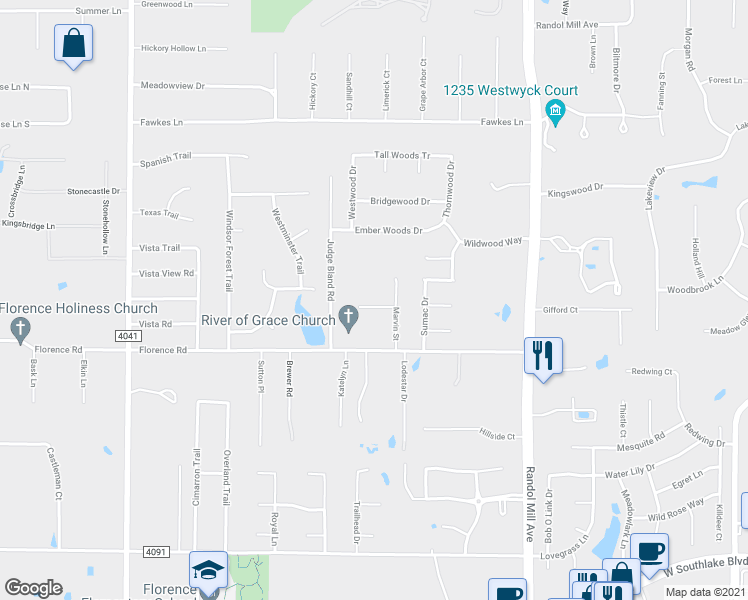 map of restaurants, bars, coffee shops, grocery stores, and more near 34 Brenda Lane in Keller