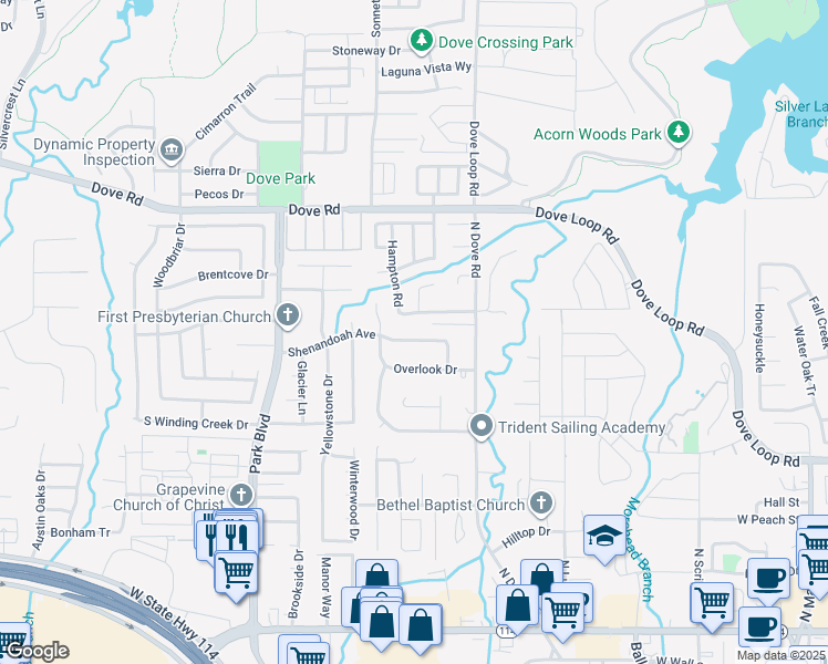 map of restaurants, bars, coffee shops, grocery stores, and more near 973 Harber Avenue in Grapevine