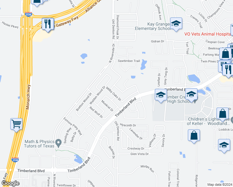 map of restaurants, bars, coffee shops, grocery stores, and more near 2921 Milby Oaks Drive in Fort Worth