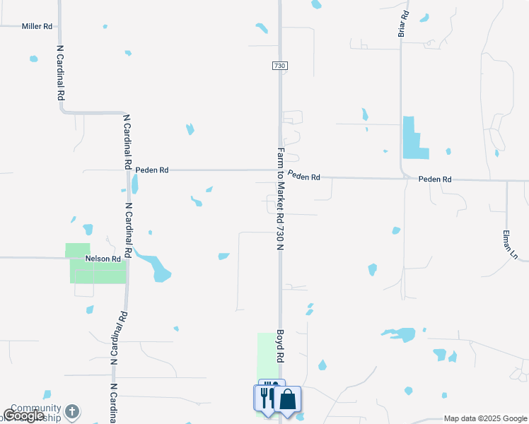 map of restaurants, bars, coffee shops, grocery stores, and more near 12187 Farm to Market Road 730 North in Azle