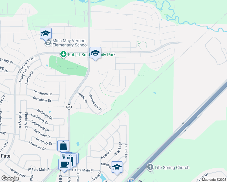 map of restaurants, bars, coffee shops, grocery stores, and more near 880 Roland Drive in Fate