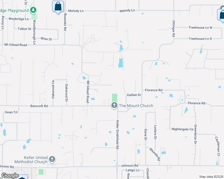map of restaurants, bars, coffee shops, grocery stores, and more near 1333 Bancroft Road in Keller