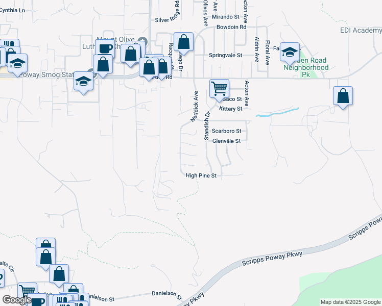 map of restaurants, bars, coffee shops, grocery stores, and more near 14335 Jolley Lane in Poway