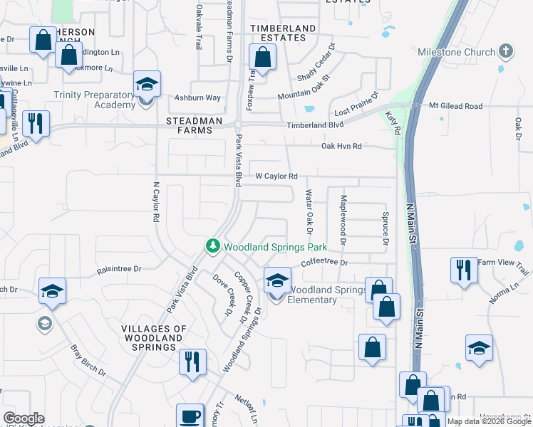 map of restaurants, bars, coffee shops, grocery stores, and more near 12357 Green Ash Drive in Keller