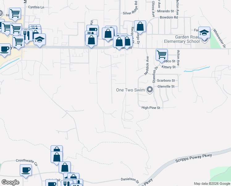 map of restaurants, bars, coffee shops, grocery stores, and more near 12901 Golden Way in Poway