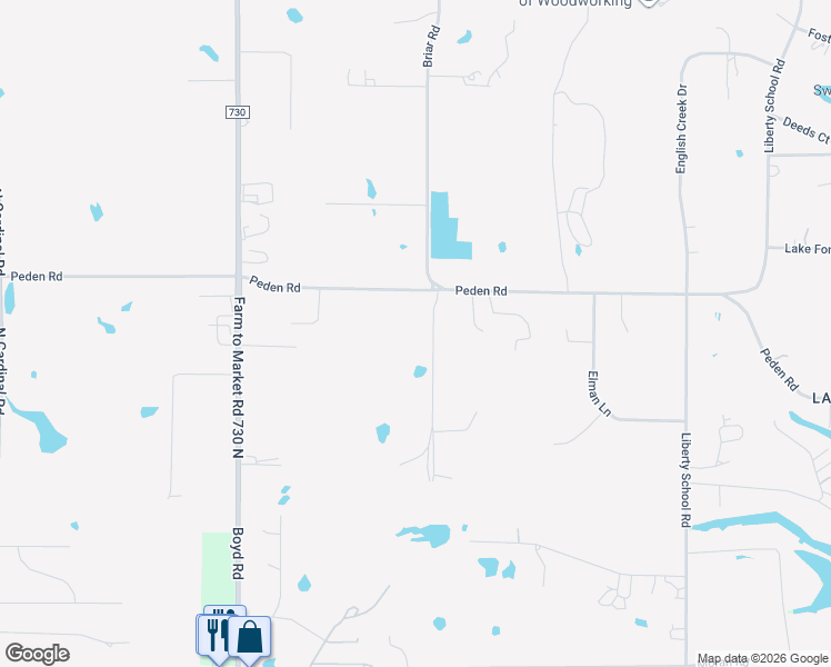 map of restaurants, bars, coffee shops, grocery stores, and more near 7951 Peden Road in Azle
