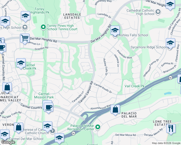 map of restaurants, bars, coffee shops, grocery stores, and more near 4777 Caminito Borrego in San Diego