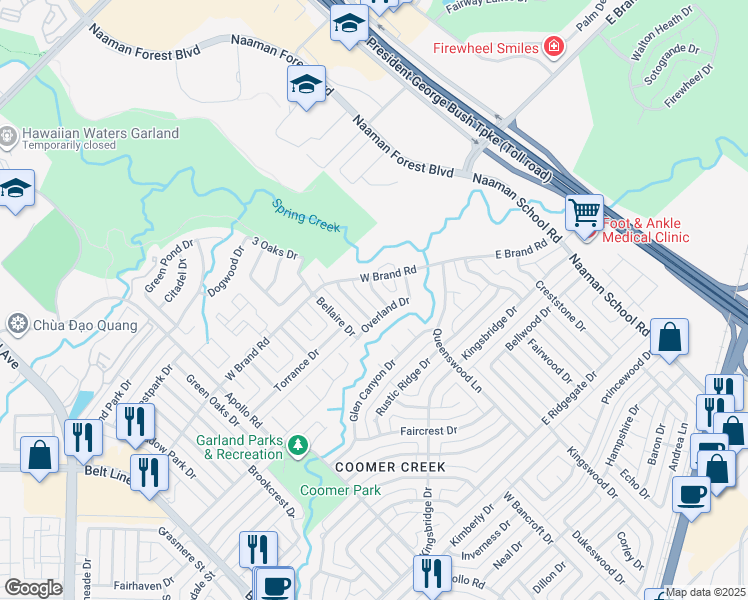 map of restaurants, bars, coffee shops, grocery stores, and more near 3810 Purcell Drive in Garland