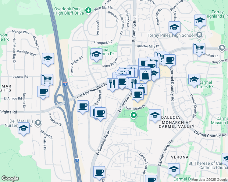 map of restaurants, bars, coffee shops, grocery stores, and more near 3722 Paseo Place in San Diego