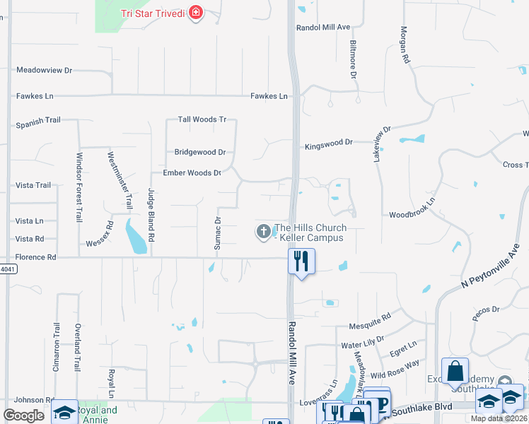 map of restaurants, bars, coffee shops, grocery stores, and more near 2415 Poplar Court in Keller