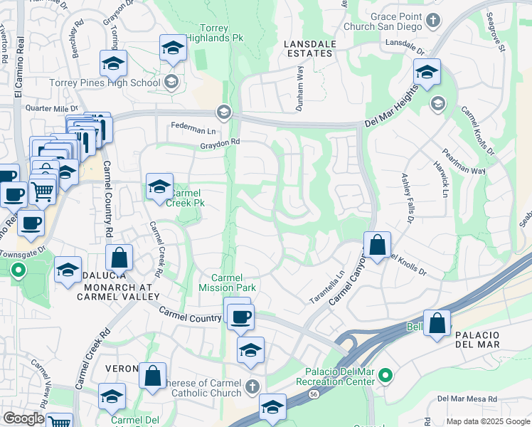 map of restaurants, bars, coffee shops, grocery stores, and more near 4485 Sunset Bluffs Way in San Diego