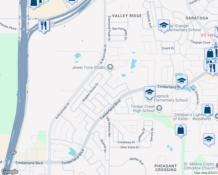 map of restaurants, bars, coffee shops, grocery stores, and more near 2912 Hollow Valley Drive in Fort Worth