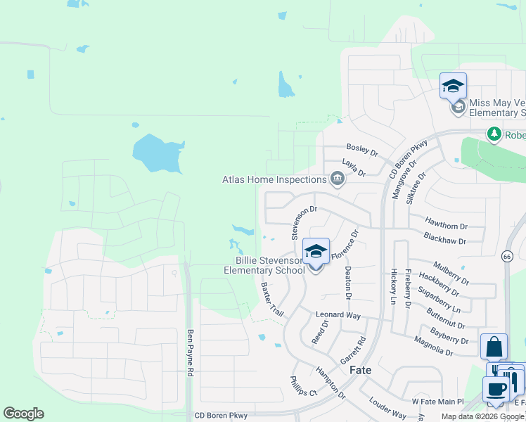 map of restaurants, bars, coffee shops, grocery stores, and more near 582 McKenna Dr in Rockwall