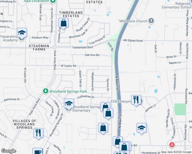 map of restaurants, bars, coffee shops, grocery stores, and more near 12417 Maplewood Drive in Fort Worth