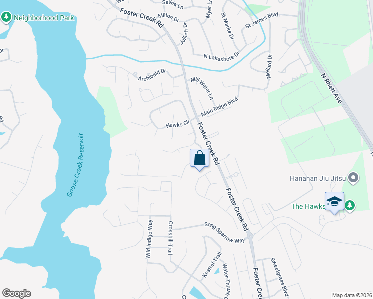 map of restaurants, bars, coffee shops, grocery stores, and more near 7483 Hawks Circle in Hanahan